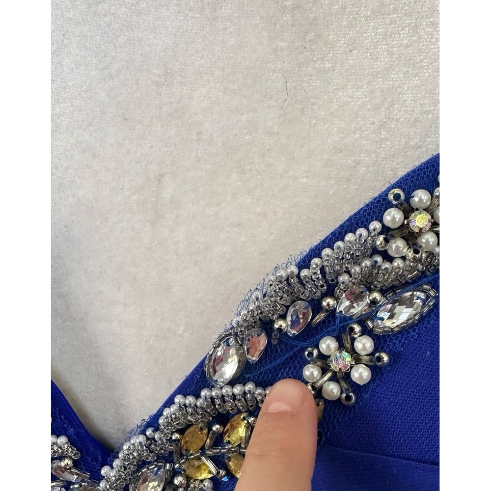 Vintage May Queen USA Royal Blue One Shoulder Embellished Gown Dress Size 12 - Picture 11 of 12